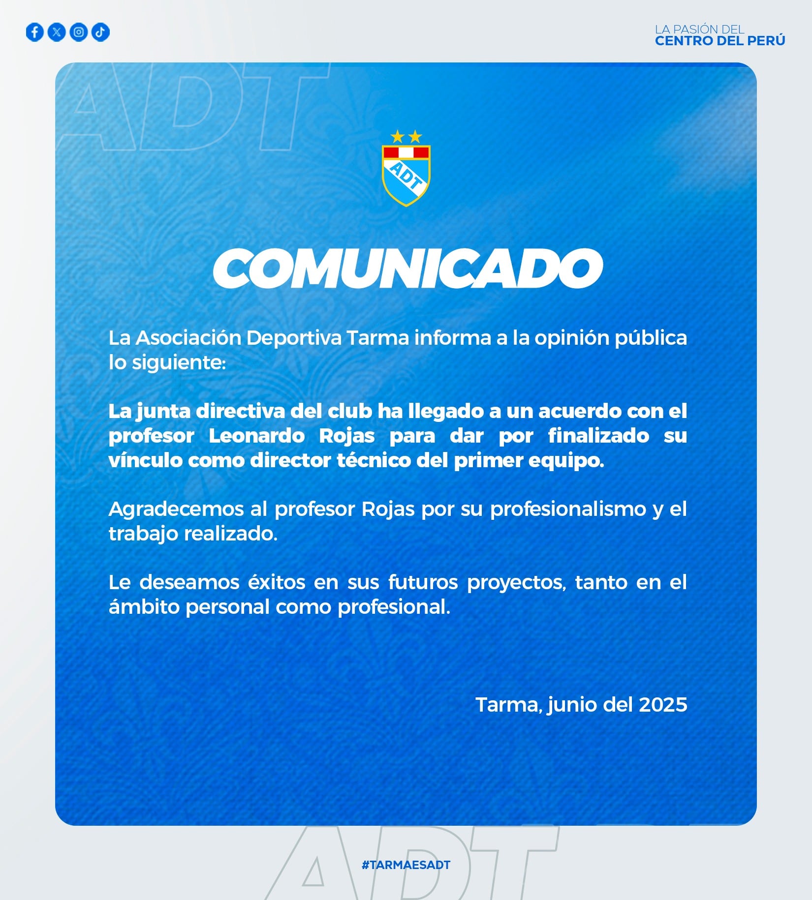 Comunicado de ADT sobre Leo Rojas | Foto: ADT