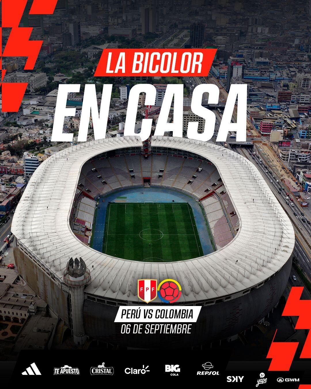 Perú vs. Colombia por Eliminatorias se jugará en el Estadio Nacional de Lima. (Imagen: FPF)