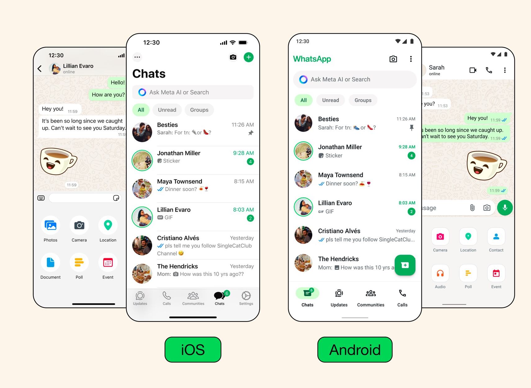 Vista previa de los diseños definitivos de WhatsApp para iOS y Android. (Foto: WabetaInfo)