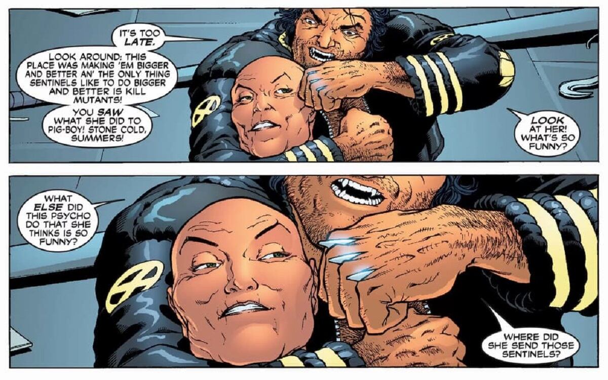 Wolverine detiene a Cassandra Nova, la malvada hermana gemela del Profesor X, en los cómics (Foto: Marvel Comics)
