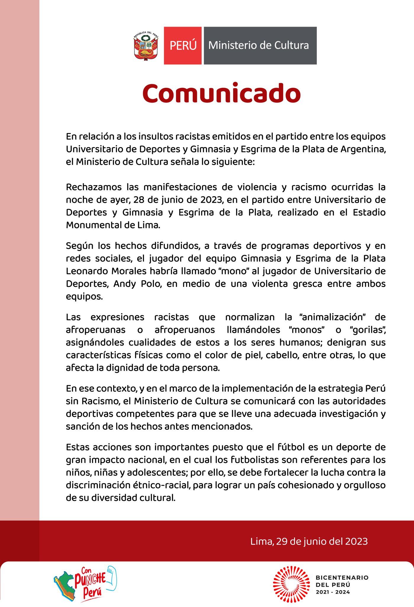 La postura del Ministerio de Cultura sobre la pelea entre Universitario y Gimnasia