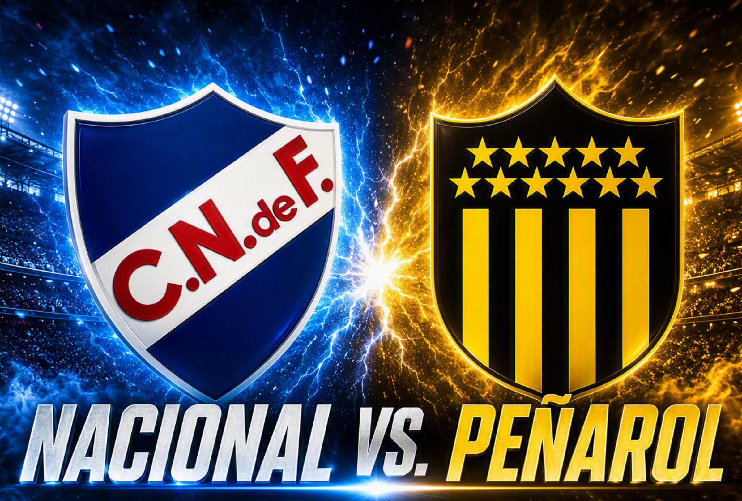 MONTEVIDEO, MONTEVIDEO, URUGUAY (29-08-2026).- VTV PLUS transmitirá EN VIVO y por internet el partido entre Nacional contra Peñarol por AUF TV y VTV desde el Estadio Campeón del Siglo. FOTO: Imagen creada por Copilot.