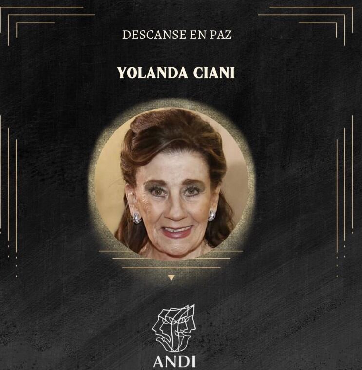 La ANDI informó sobre el fallecimiento de Yolanda Ciani (Foto: ANDI)