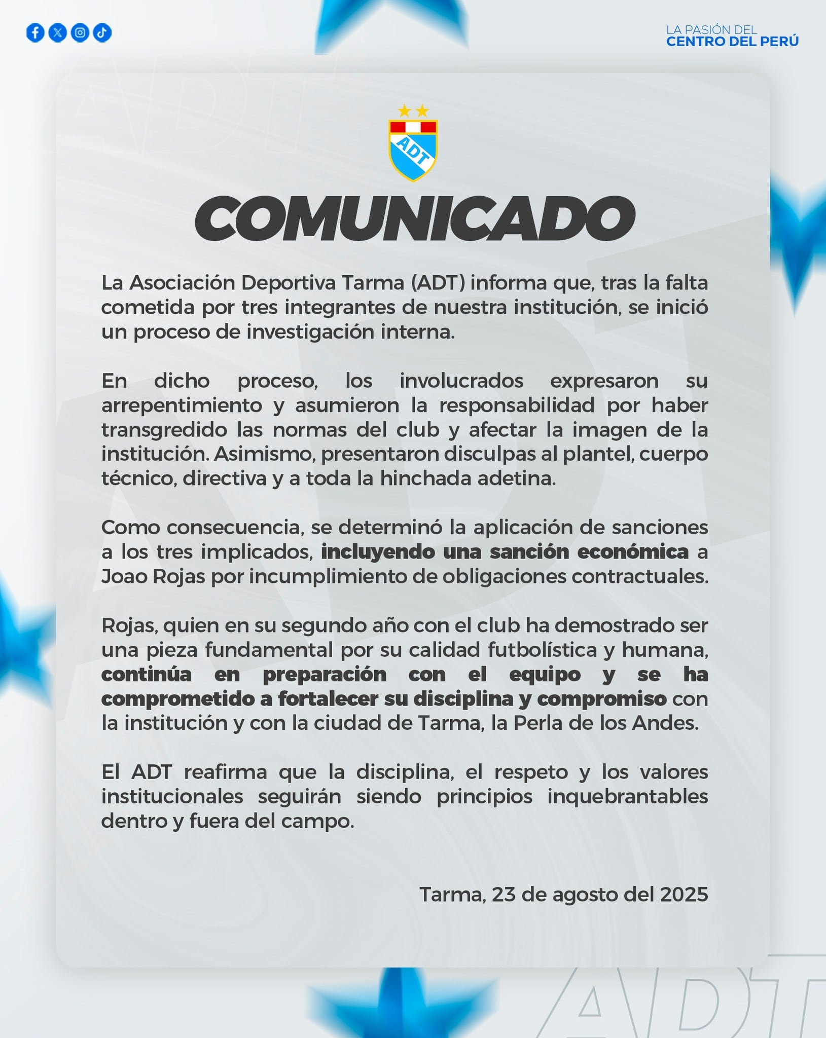 ADT se pronunció por situación de Joao Rojas. (Foto: ADT)