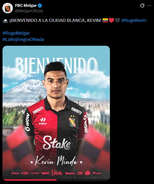 Melgar anunció a Kevin Minda. (Foto: @MelgarOficial)