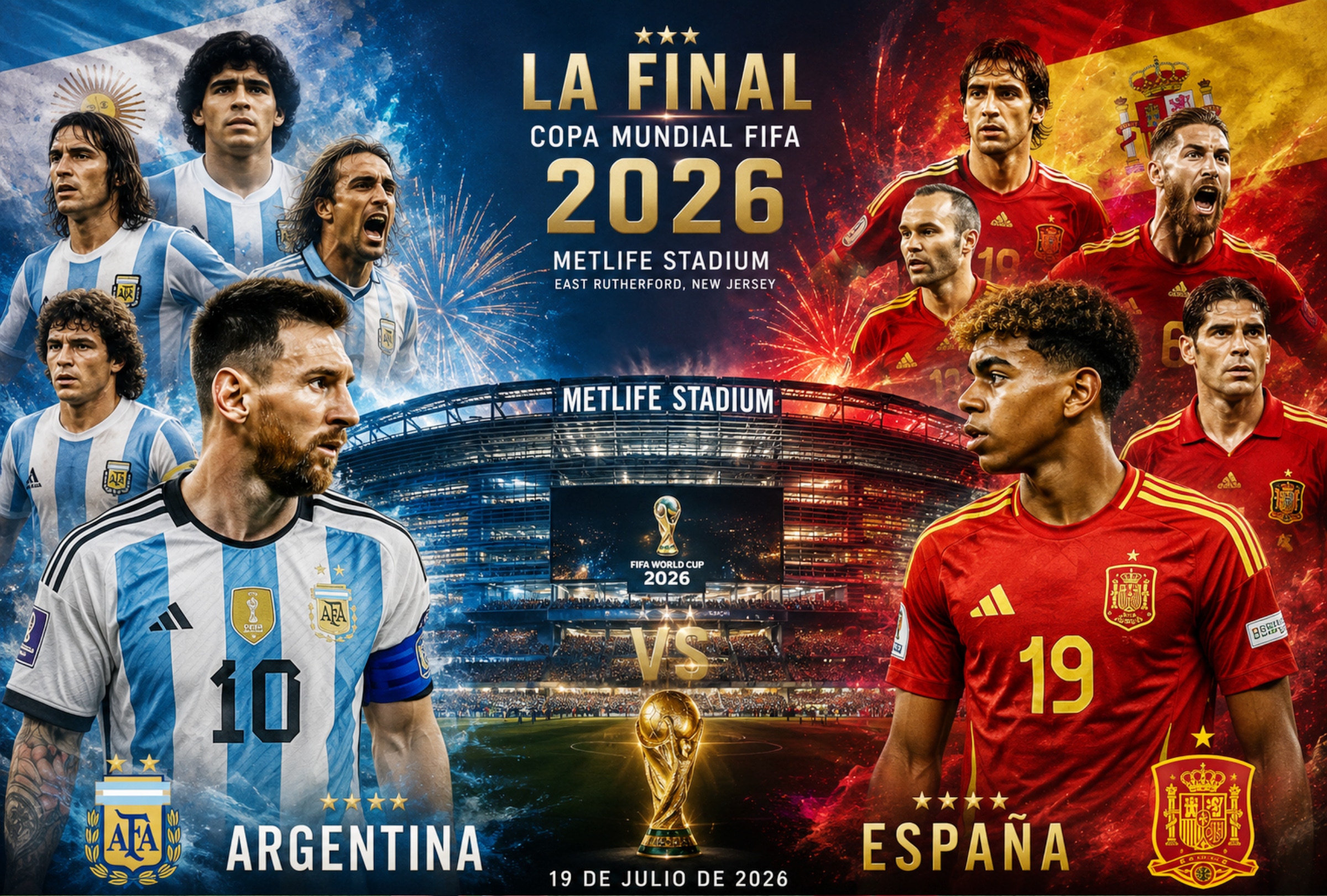 EAST RUTHERFORD, NUEVA JERSEY (ESTADOS UNIDOS), 19/07/2026.- Alineaciones confirmadas de España vs. Argentina hoy: consulta el once de Scaloni y Luis de la Fuente para la final del Mundial 2026 en el MetLife Stadium. FOTO DE NOÉ YACTAYO