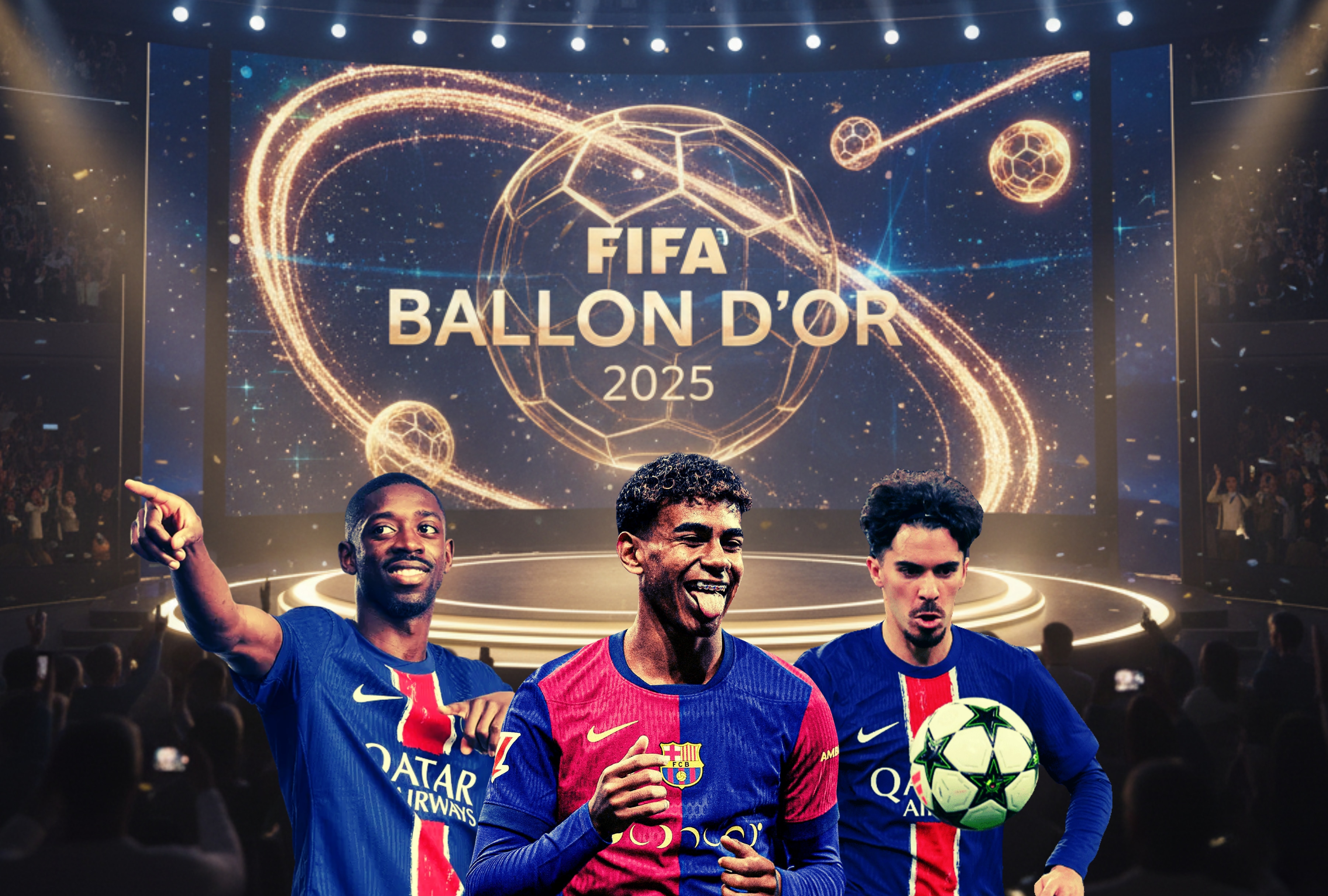 Lamine Yamal, Ousmane Dembélé y Vitinha fueron protagonistas del Balón de Oro 2025. Aquí los resultados oficiales en vivo. | Crédito: Imagen referencial generada con Gemini AI / Composición Depor
