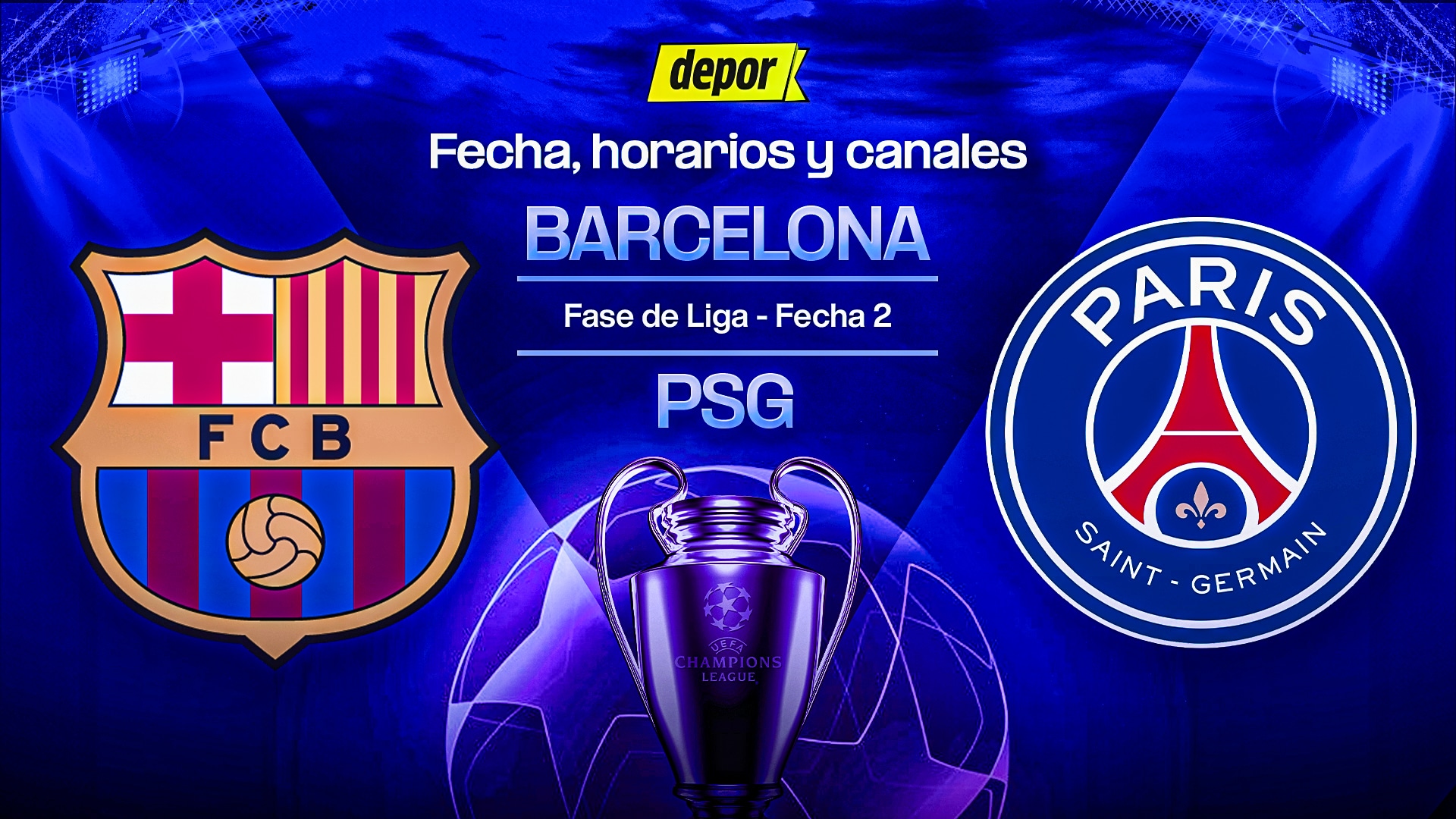Barcelona vs PSG se enfrentan por la fecha 2 de la Fase de Liga de la Champions League.