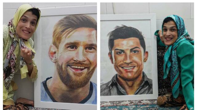 ¡Asombroso! Messi y Ronaldo son retratados por Fatemeh Hamami, mujer con 85% de su cuerpo paralizado