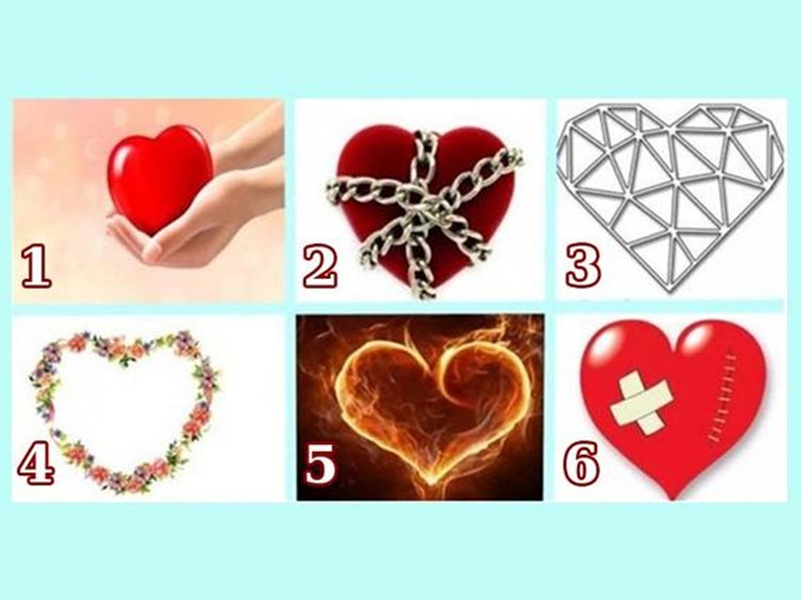 Elige uno de los 6 corazones que se muestran a continuación y lee la descripción correspondiente. ¡Te sorprenderás de lo que revelan tus preferencias!