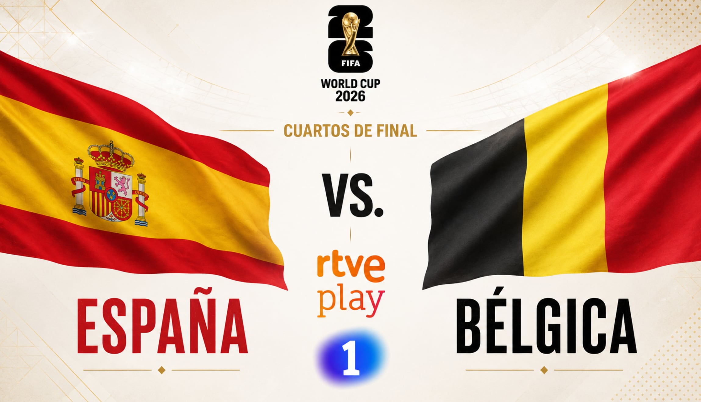 Señal de La 1 y RTVE Play en directo para ver España vs. Bélgica, este viernes 10 de julio, desde el SoFI Stadium de Los Angeles, por los cuartos de final del Mundial de Fútbol 2026. (Foto: Imagen creada por Gestión Mix utilizando la IA de Chat GPT)