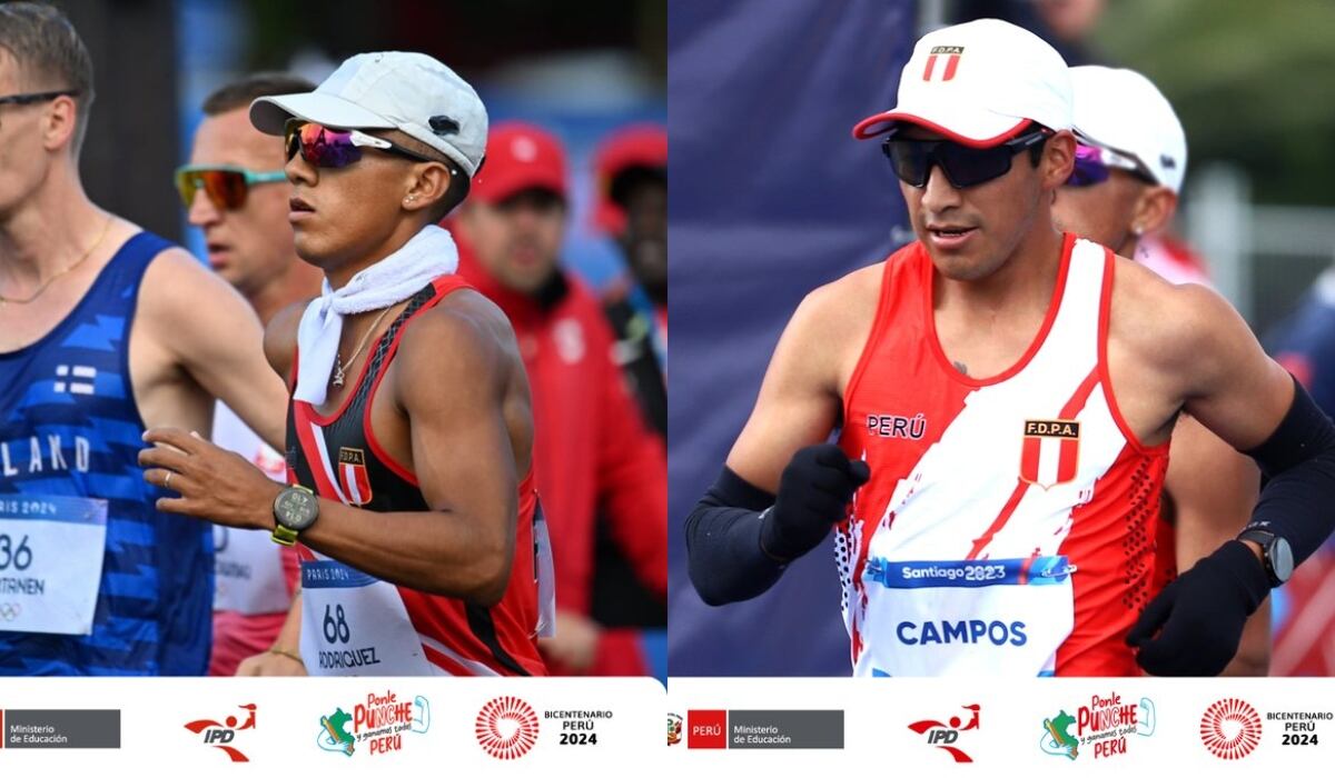 César Rodríguez y Luis Henry Campos en la prueba de marcha atlética masculina de 20 kilómetros. (Foto: @ipdperu).
