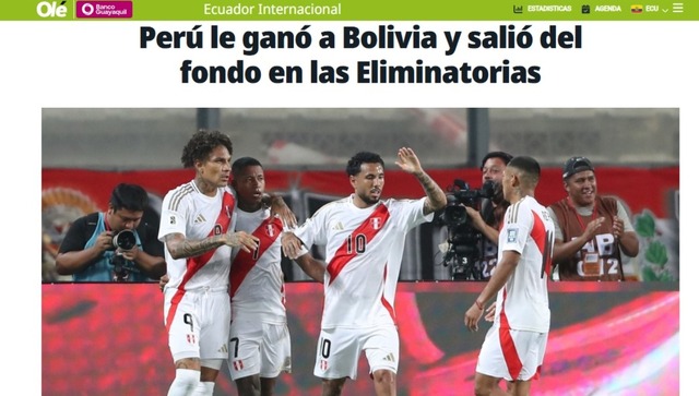 La reacción de la prensa internacional al triunfo de Perú sobre Bolivia. (Imagen: Captura)