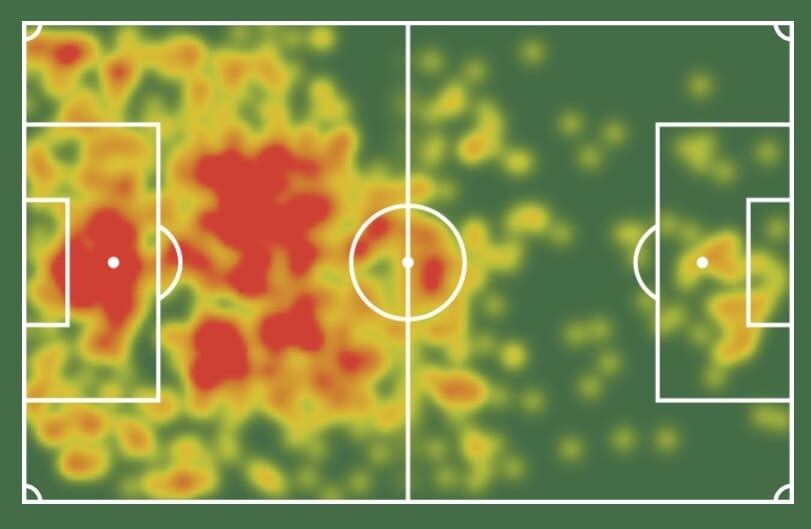 Mapa de calor de Ignácio da Silva en la Liga 1 2024. (Imagen: Sofascore)