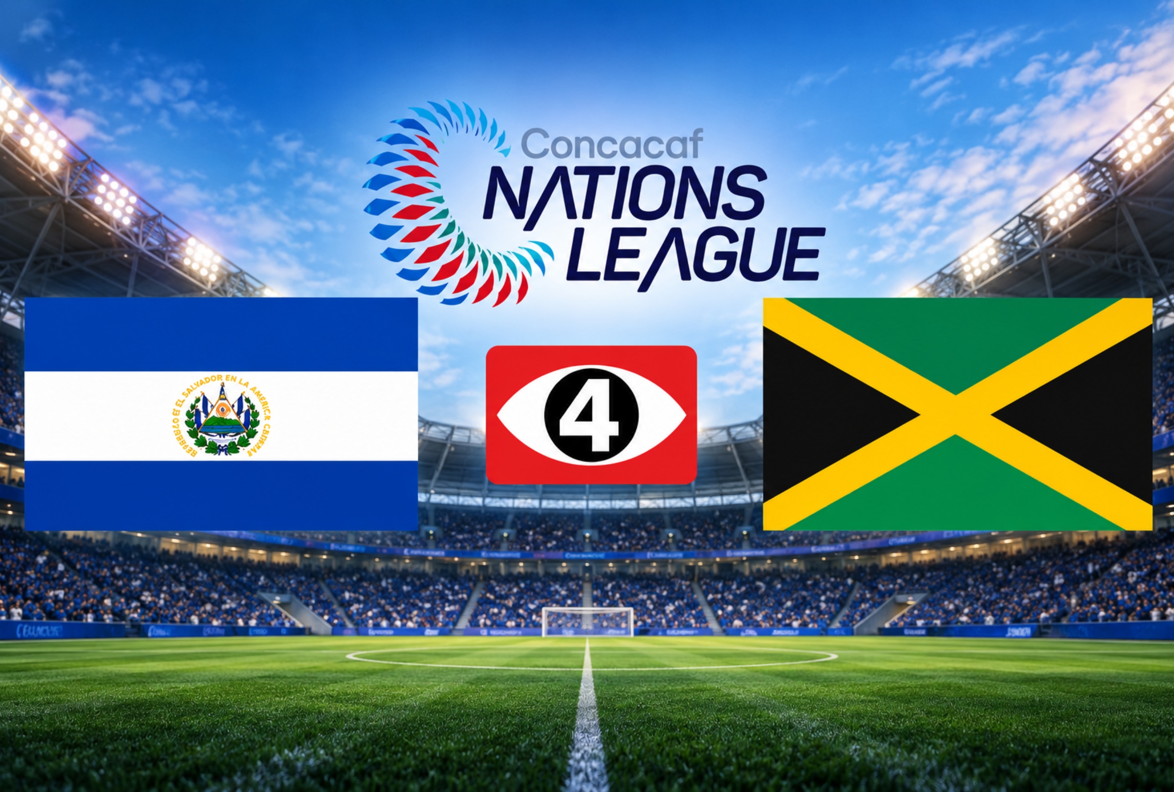 SAN SALVADOR (EL SALVADOR), 02/10/2026.- Cobertura oficial de Canal 4 (TCS Go) para ver el partido El Salvador vs. Jamaica hoy por la Jornada 3 del grupo B de la Concacaf Nations League 2026 en el Estadio Cuscatlán de San Salvador. FOTO DE NOÉ YACTAYO