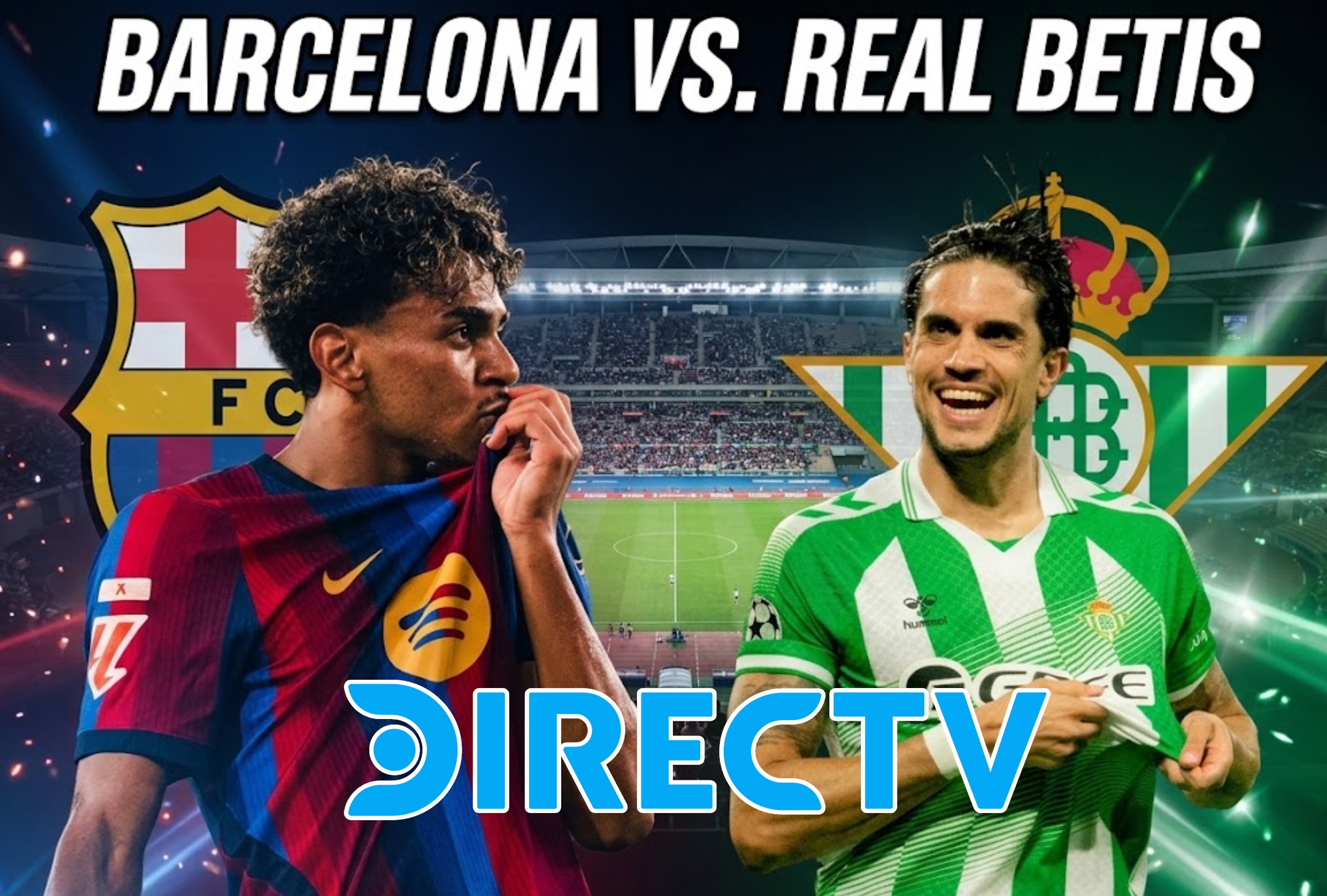 SEVILLA (ESPAÑA), 17/10/2026. Barcelona vs. Real Betis juegan hoy por LaLiga y lo puedes ver EN VIVO por DirecTV Sports. FOTO: Imagen creada por la IA de Gemini.