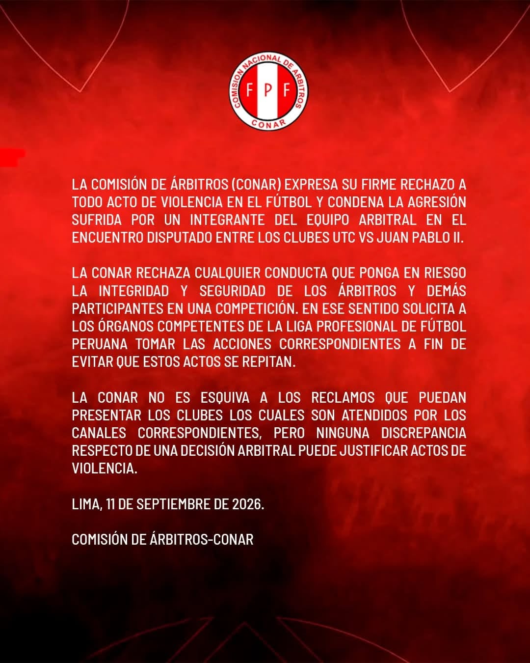 El comunicado de la CONAR tras la agresión a Jesús Cartagena. (Imagen: CONAR)