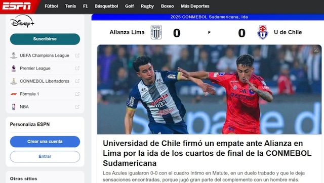 La reacción de la prensa chilena tras el empate entre Alianza Lima y la U. de Chile en Matute. (Imagen: Captura)