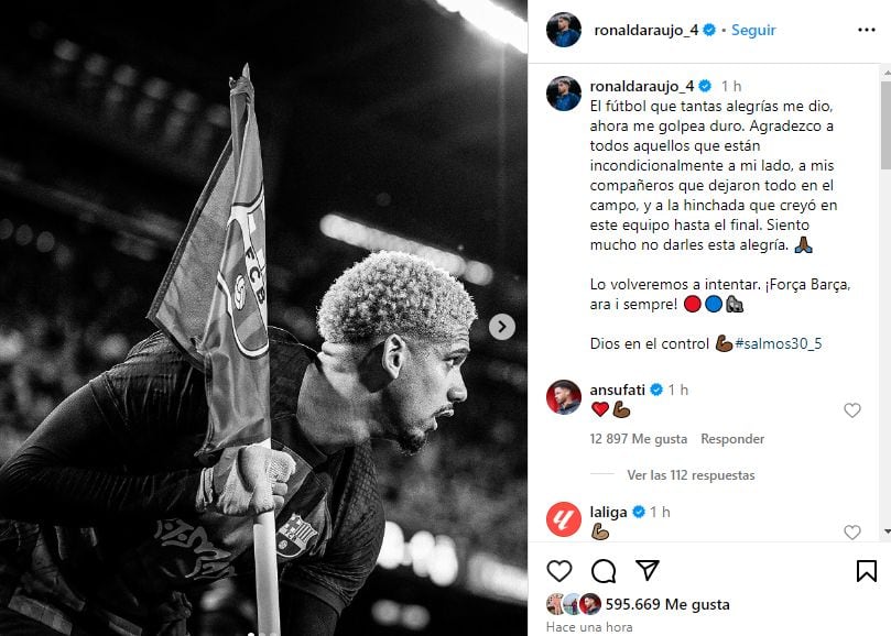 El mea culpa de Araújo tras la eliminación del Barcelona.