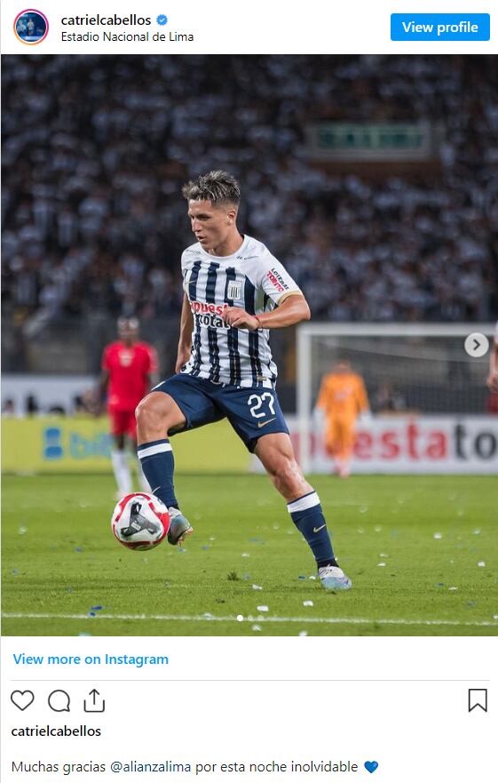 Catriel Cabellos y su mensaje al pueblo de Alianza Lima. (Foto: Instagram)