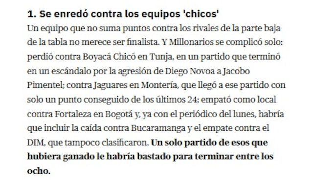 La prensa colombiana reaccionó a la eliminación de Millonarios y apuntó a Fabián Bustos. (Foto: Captura)
