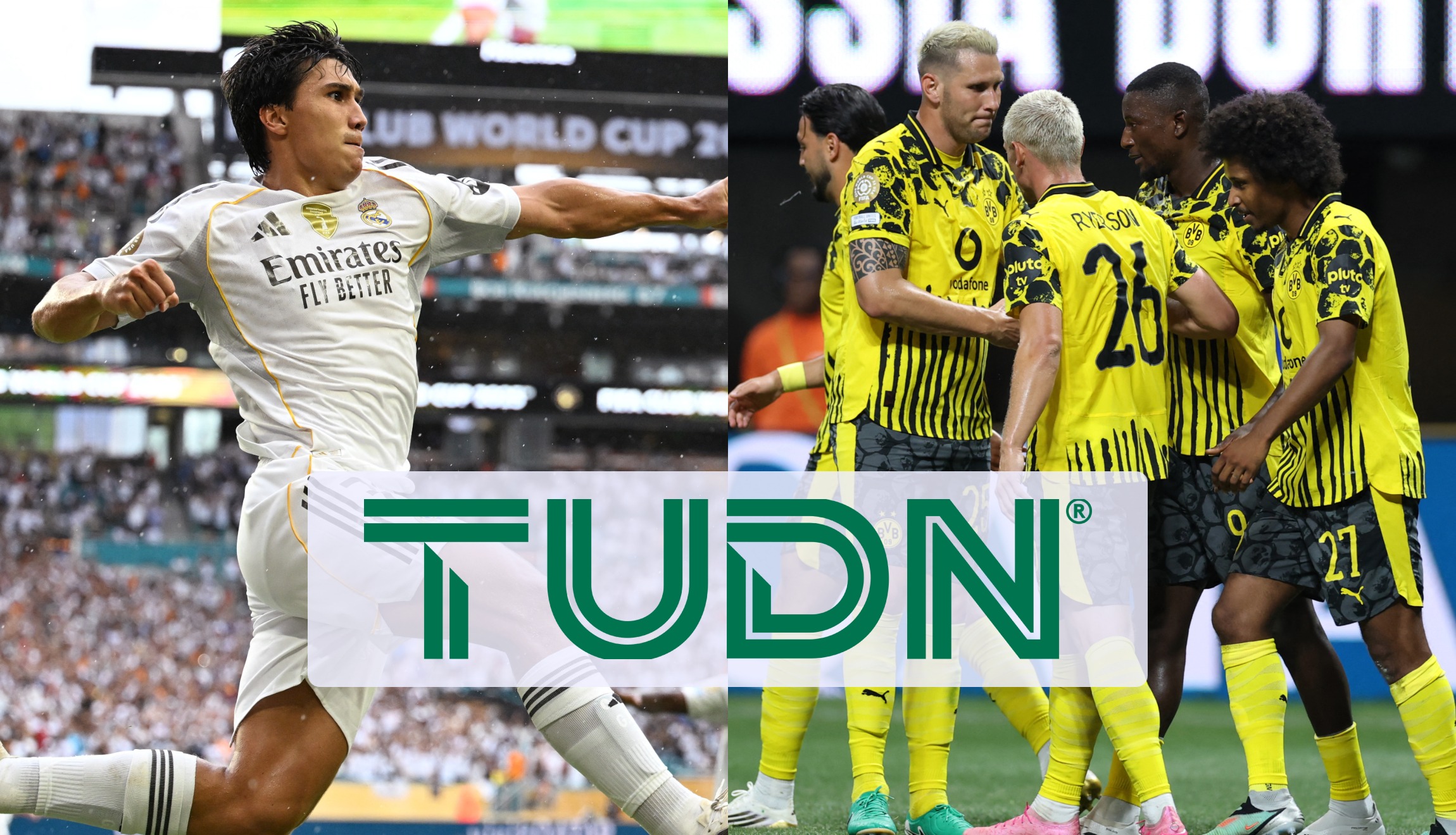 Mira la señal de TUDN y Canal 5 para ver Real Madrid vs. Borussia Dortmund en señal abierta, por el Mundial de Clubes 2025. (Fotos: AFP / Composición Depor)