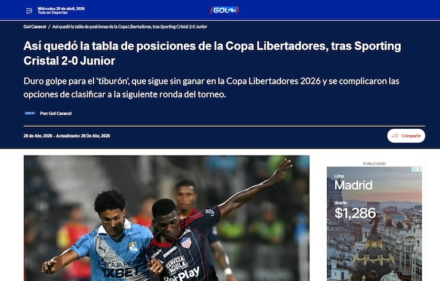 La reacción de la prensa colombiana al triunfo de Sporting Cristal sobre Junior de Barranquilla. (Imagen: Captura)