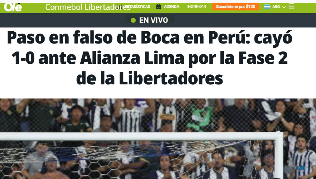Olé y su portada tras la derrota de Boca a manos de Alianza Lima. (Imagen: Olé)