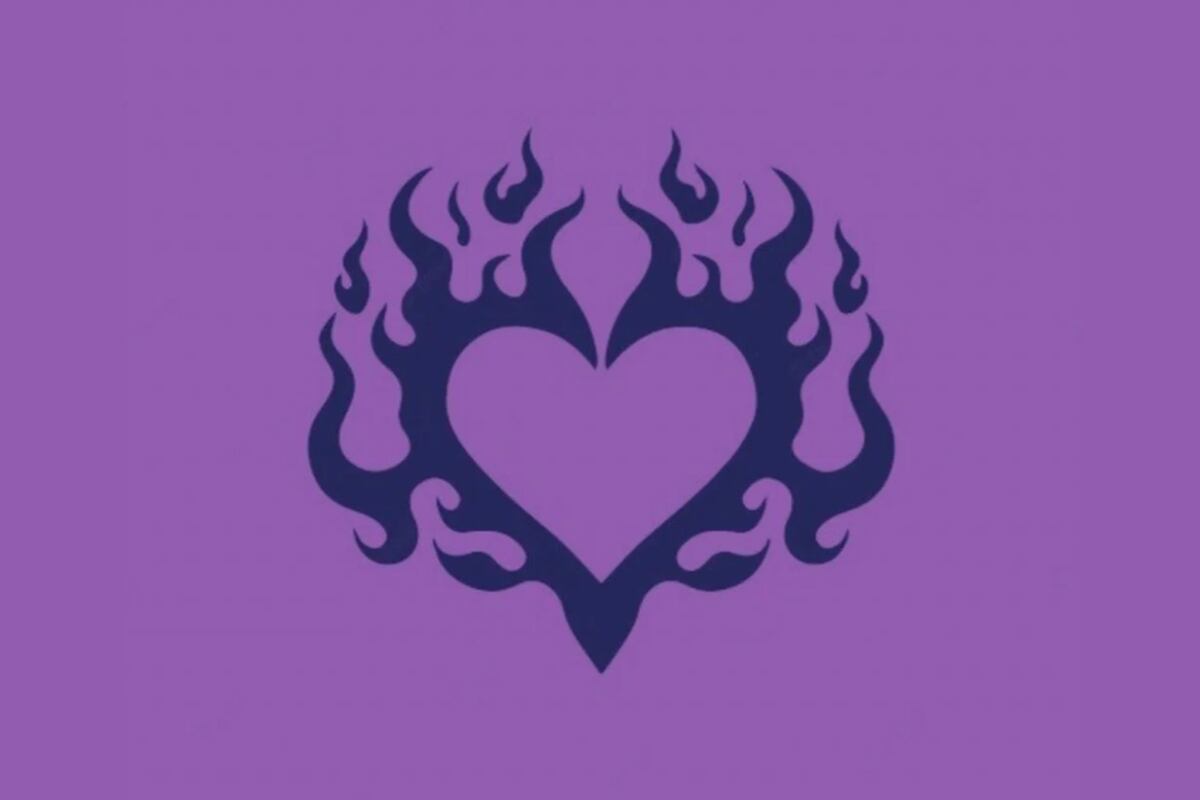 TEST VISUAL | Esta imagen, que posee un fondo de color morado, te muestra dos dibujos: el de un corazón y el de un fuego. (Foto: MDZ Online)