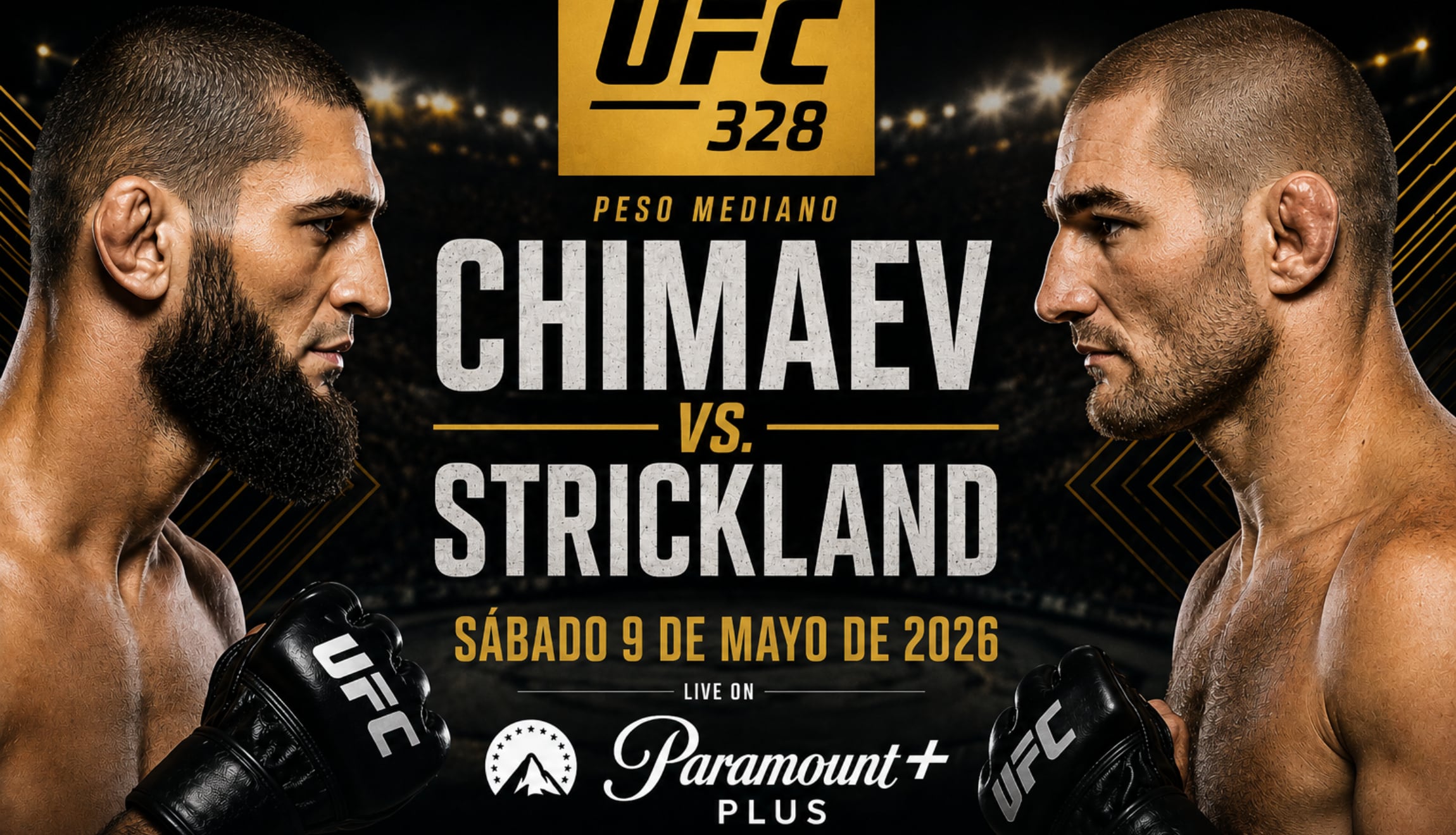 Transmisión de Paramount Plus para seguir el evento del UFC 328 entre Khamzat Chimaev vs. Sean Strickland, este sábado 9 de mayo de 2026. (Foto: Imagen creada por El Comercio MAG utilizando la IA de Chat GPT)