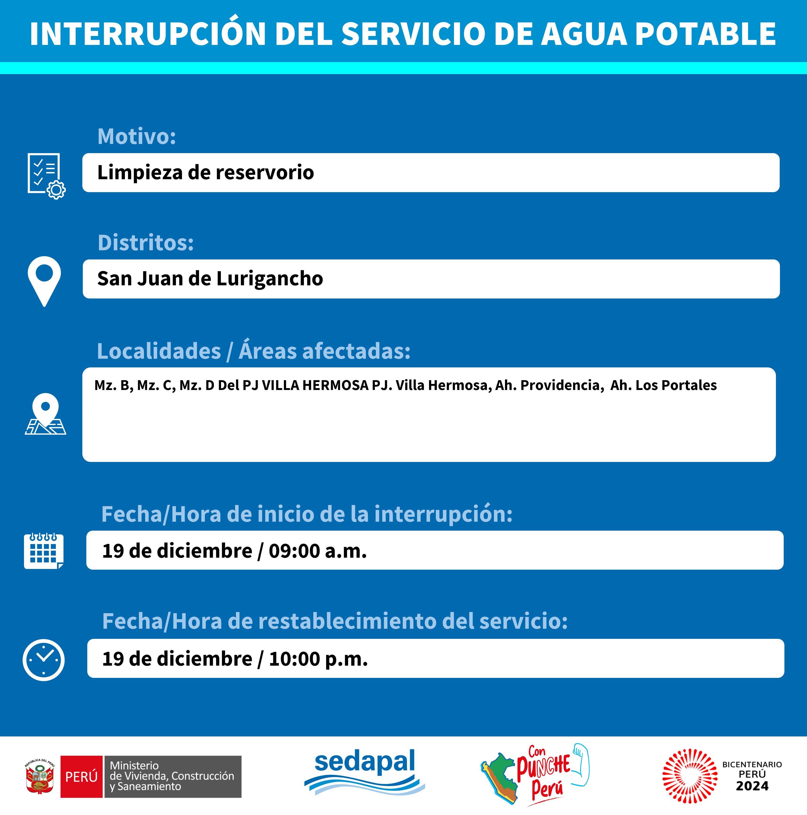 Sedapal informó qué distritos no tendrán agua este martes 19 de diciembre. (Foto: Twitter)