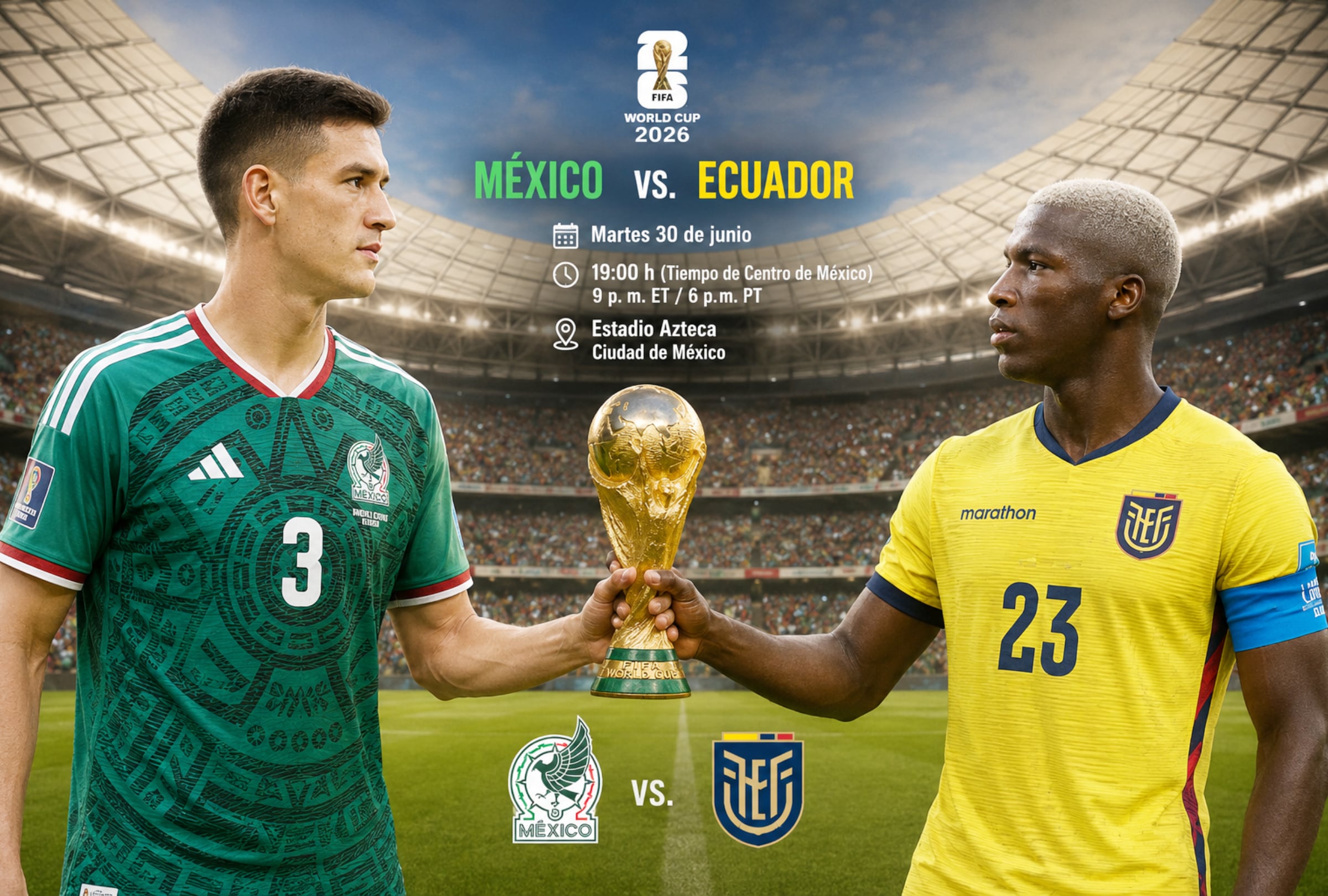 CIUDAD DE MÉXICO, CDMX (MÉXICO), 30/06/2026.- Cobertura oficial de Las Estrellas (Canal 2) EN VIVO GRATIS para mirar el partido México vs. Ecuador hoy por los dieciseisavos del Mundial 2026 en el Estadio Azteca de la Ciudad de México. FOTO DE NOÉ YACTAYO