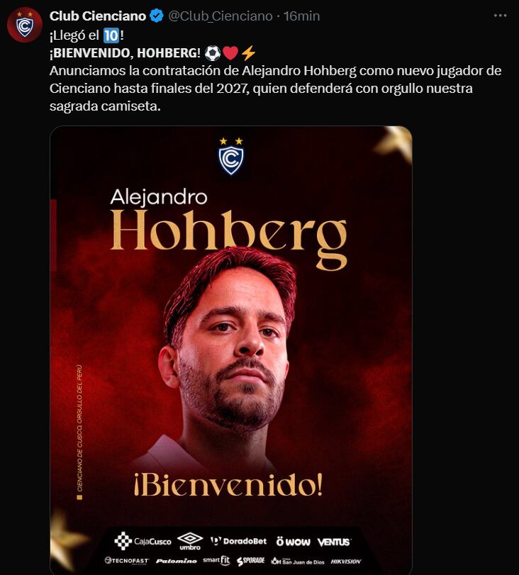 El 'Papá' le dio la bienvenida a Alejandro Hohberg, que portará la '10'. (Foto: Captura X)