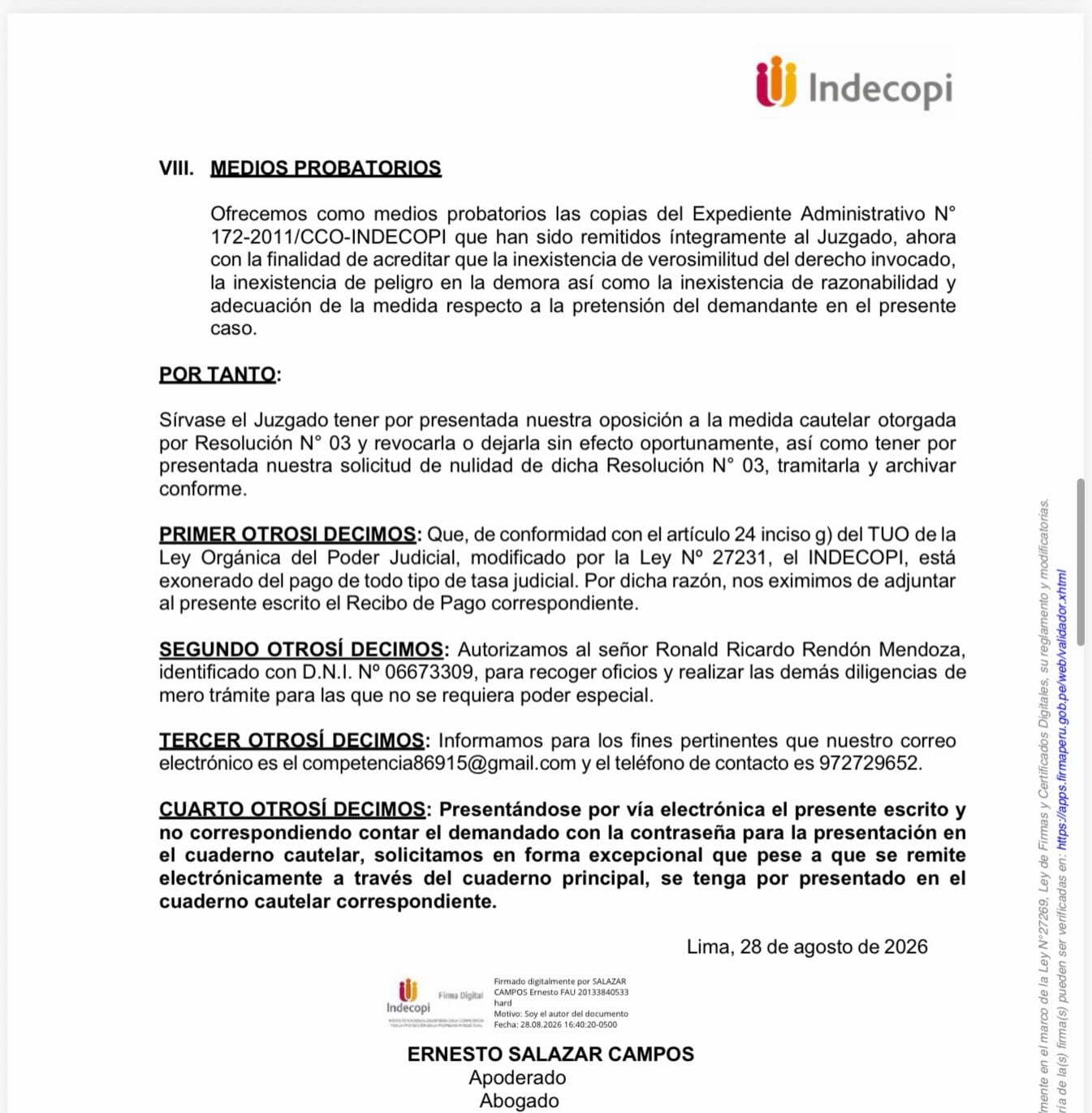 Pronunciamiento de Indecopi