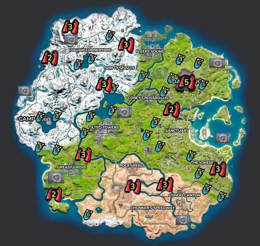 Artículos distribuidos en el mapa de Fortnite