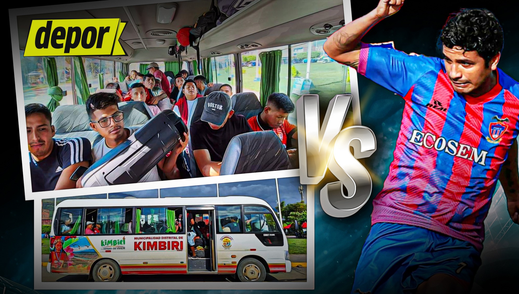 VRAEM FC viajó en una couster desde Kimbiri a Junín y este domingo enfrentará a Ecosem en Pasco. (Diseño: Christian Marlow)