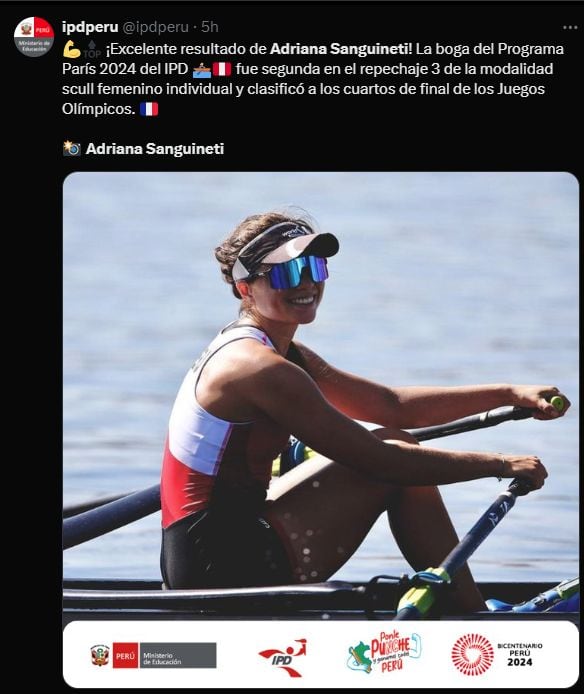 Sanguineti fue segunda en el repechaje 3 de la modalidad scull femenino individual.