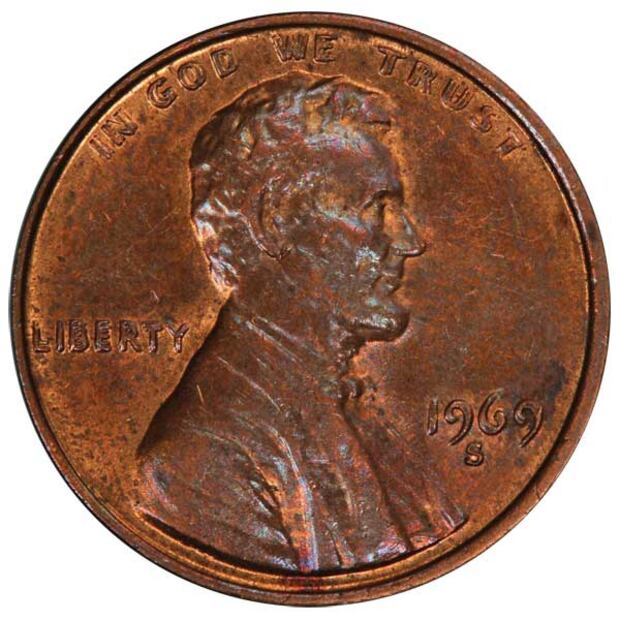 El valor de la moneda de 1 centavo de 1969 que tiene doble acuñación