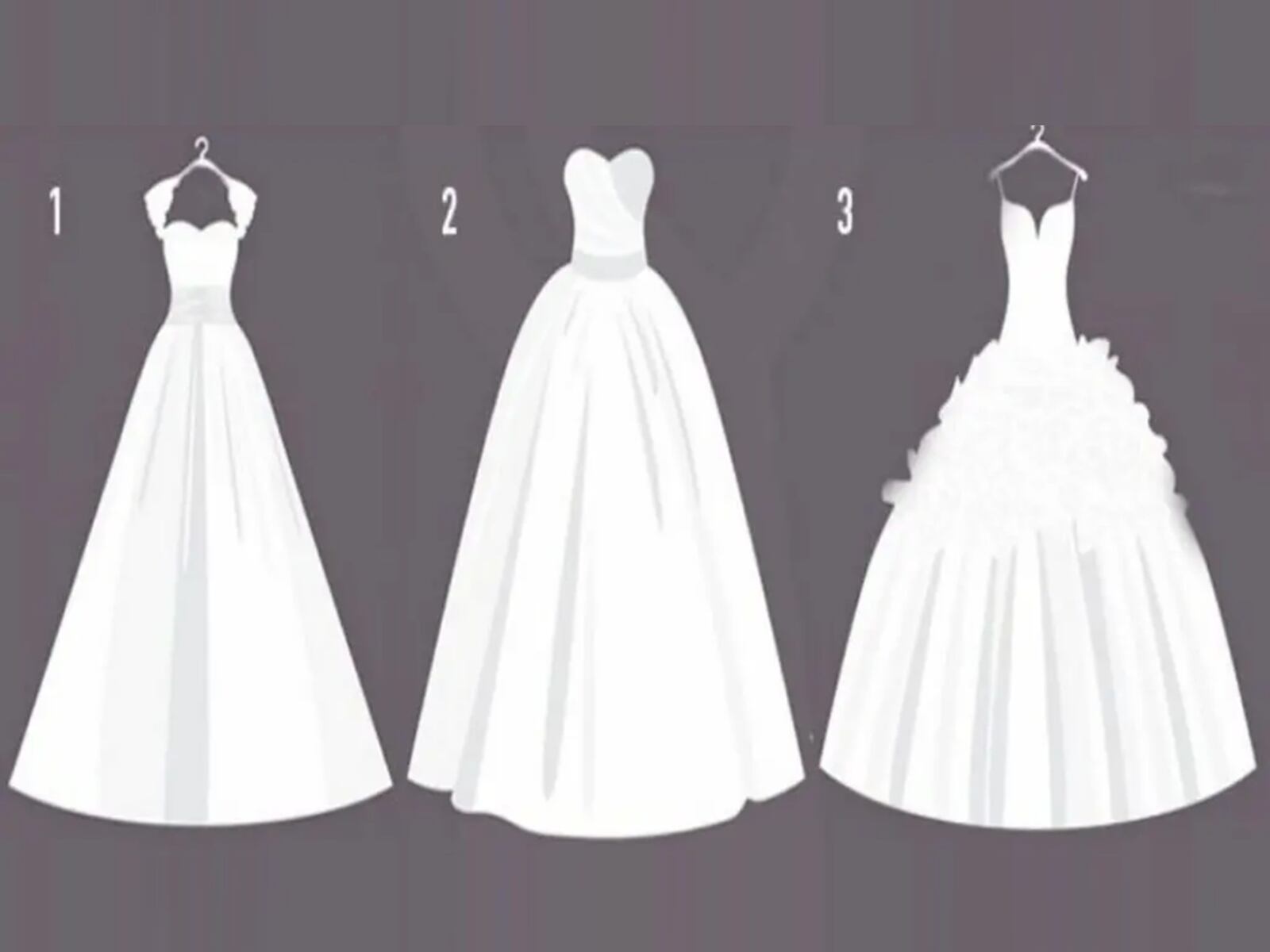 TEST VISUAL | Esta imagen te muestra tres vestidos de novia. Indica cuál es tu preferido. (Foto: namastest.net)