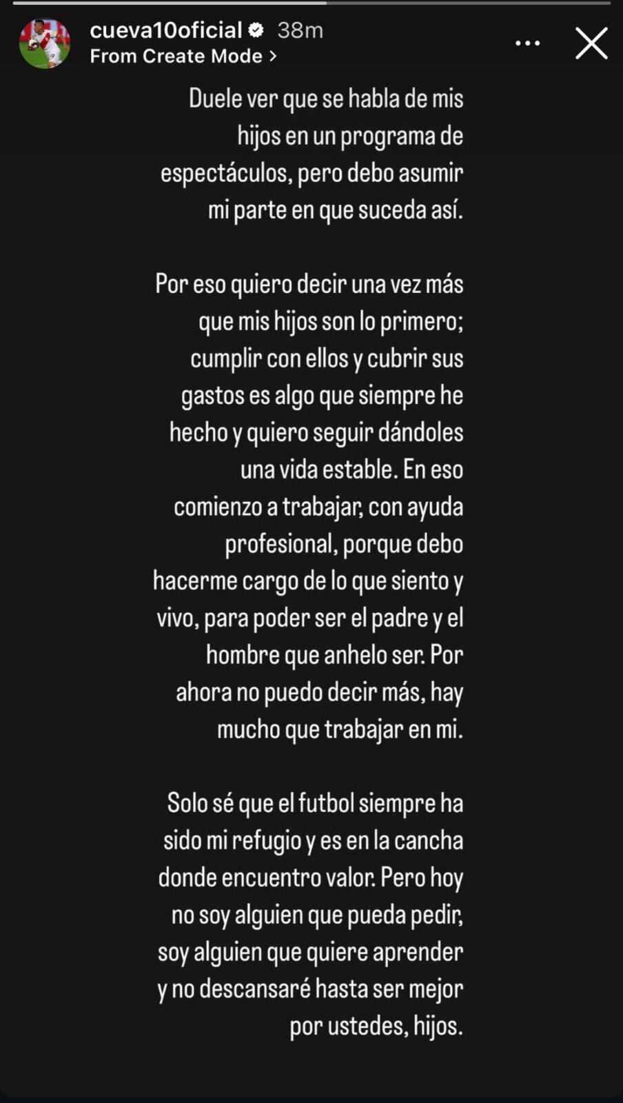 Comunicado de Christian Cueva vía redes sociales. (Foto: Captura de Instagram).