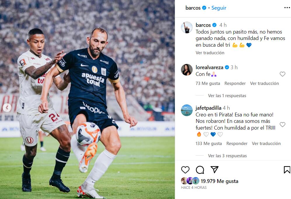 Publicación de Hernán Barcos en su cuenta de Instagram. (Foto: Captura de Instagram)