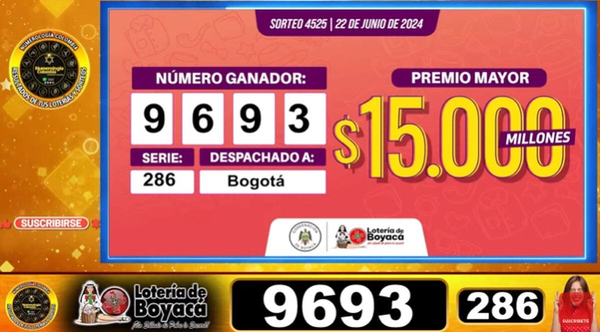 Resultados Boyacá del 22 de junio de 2024 (Foto: Resultados de Loterías y Chances en Colombia / Youtube)