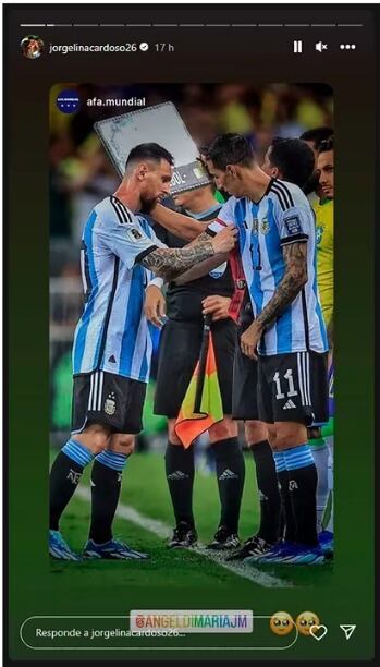 Jorgelina Cardoso, esposa de Ángel di María, tras su ingreso al campo de juego. (Foto: Instagram)