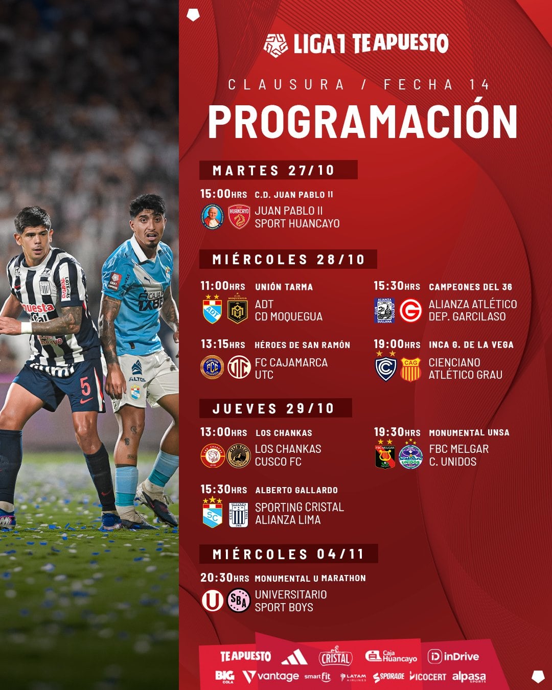 Programación confirmada de la Fecha 14 del Torneo Clausura. (Foto: Liga 1)