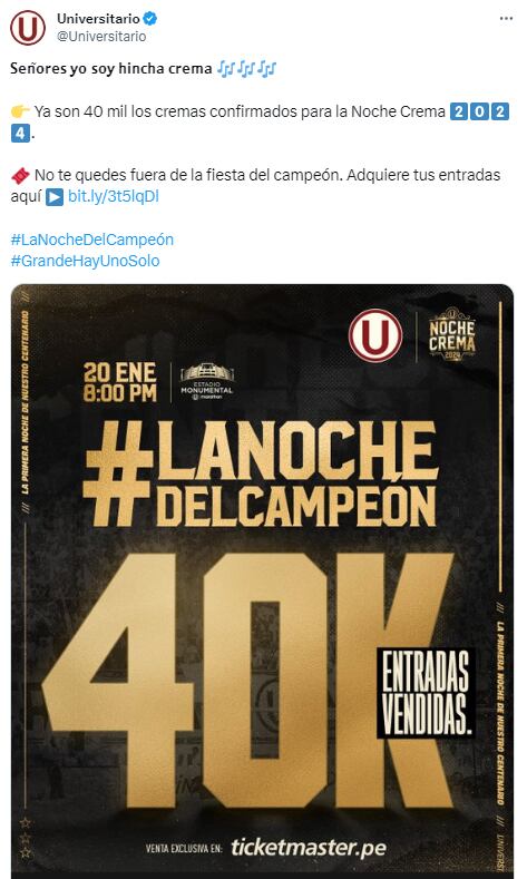 40 mil hinchas confirmaron su asistencia en la Noche Crema 2024. (Foto: Twitter)