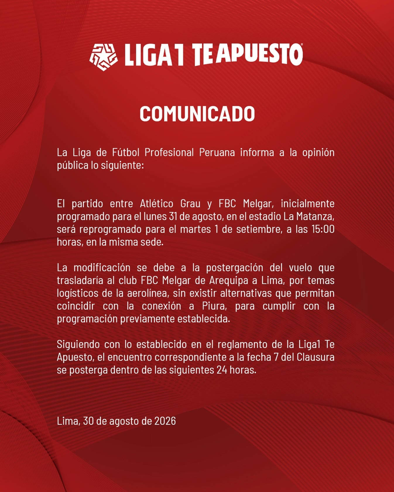 Comunicado. (Foto: LFP)