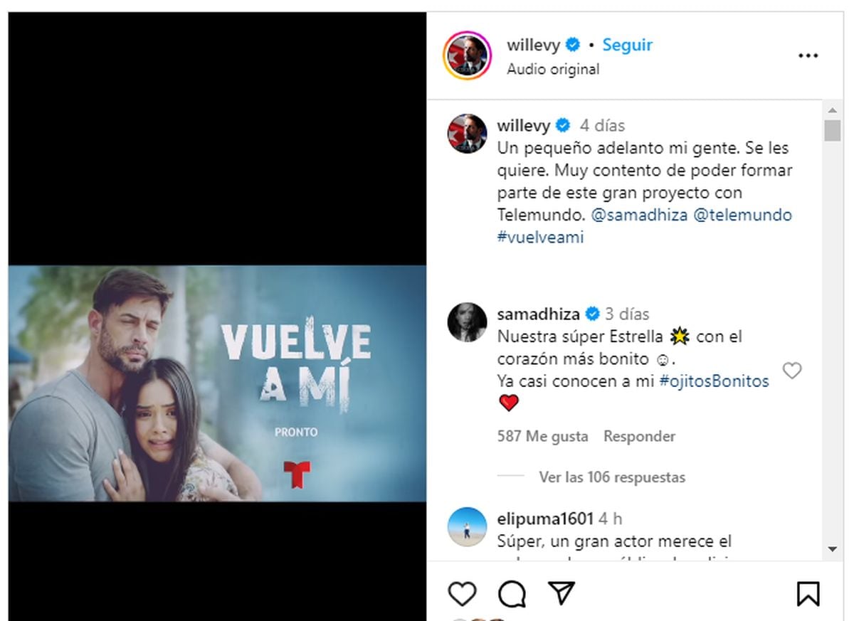 El post de Levy y el comentario de Zendejas (Foto: William Levy / Instagram)
