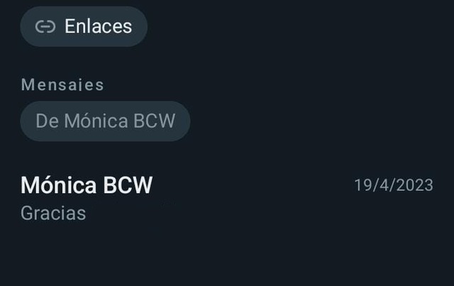 Desplázate hacia abajo y en la primera posición vas a ver el último mensaje que te han enviado. Además, la app te permite separar los archivos presionando los botones denominados: fotos, videos, audios, encuestas, etc. (Foto: Depor)