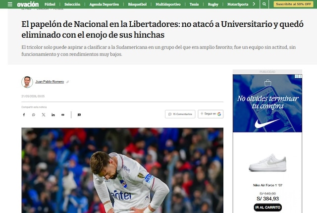 La reacción de la prensa uruguaya al empate entre Universitario vs. Nacional por la Copa Libertadores 2026. (Imagen: Captura)