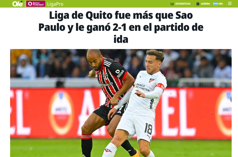 Así reaccionaron los medios internacionales a victoria de LDU sobre Sao Paulo (Captura)